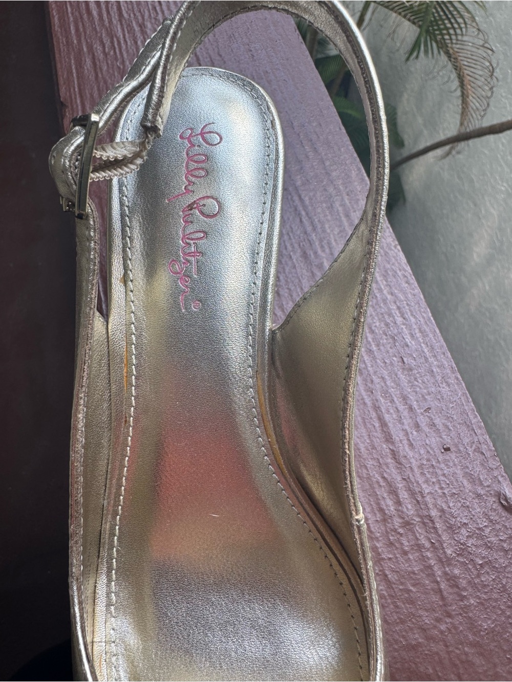 Lilly Pulitzer Shimmery Gold Peep-Toe Slingback Heels - Picture 3 of 6